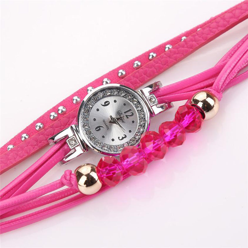 DUOYA D214 Crystal Casual Style Women Bracelet Watch Gift Leather Strap Quartz Watch