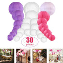 30PCS Per Set 6"-14" Purple White Rose Paper Lantern Chinese Round Lamp Cover Wedding Hanging Decor