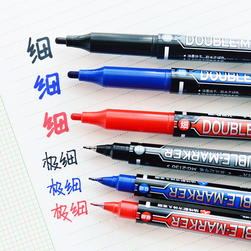 M&G MG2130/Y22O4 1 Piece Dual Head Marker Pen Black/Blue/Red Extra Fine Point Oil Ink Liner Twin Mark Pens Office School Supplies