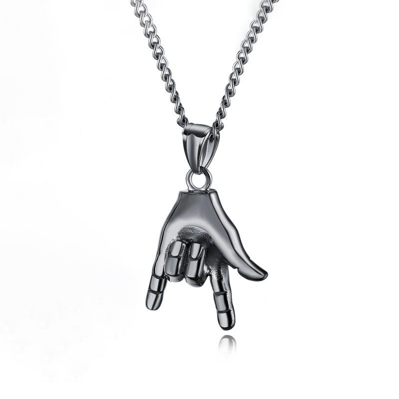 Retro Hip Hop Titanium Steel Punk Rock Gesture Pendant Necklace