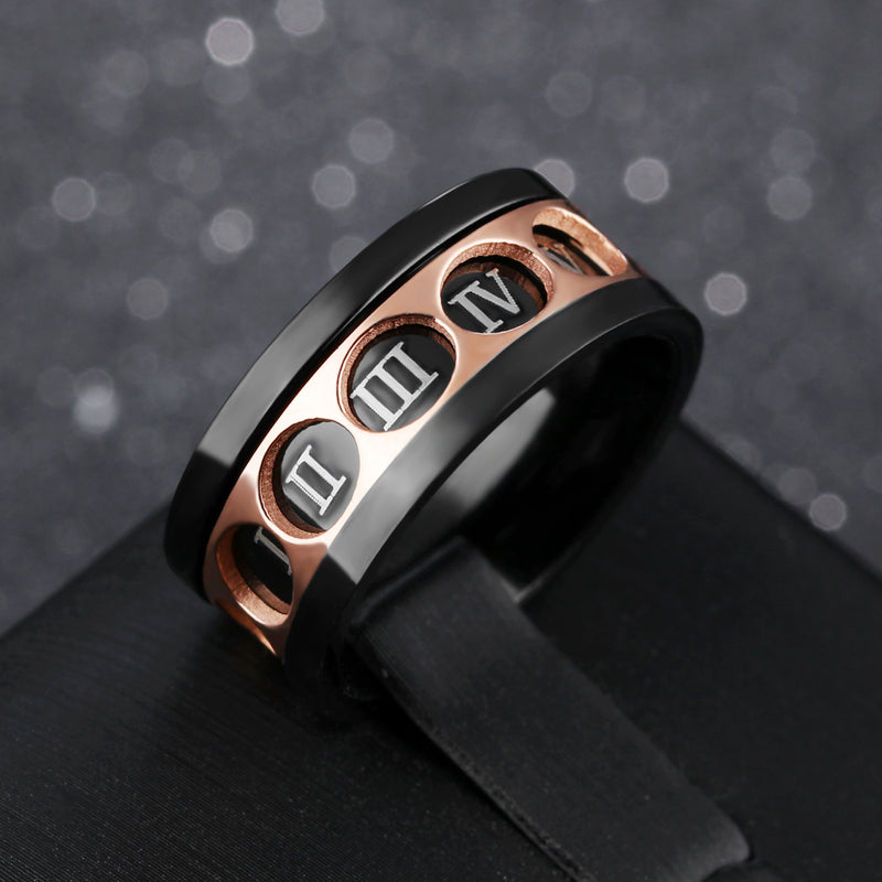 Trendy Stainless Steel Finger Ring Twelve Rome Digital Rotatable Ring for Men