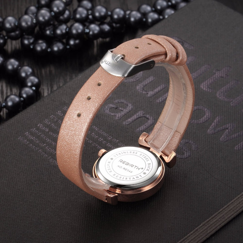 REBIRTH RE049 Simple Design Clock Women Wrist Watch Leather Strap Quartz Watches