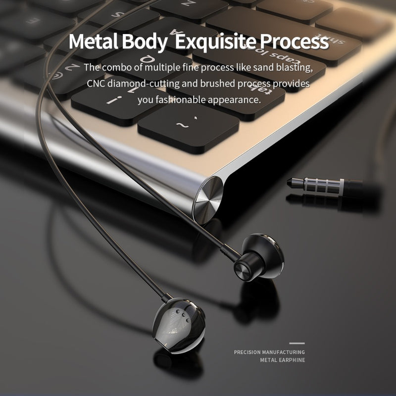 ROCK SPACE ES02 HiFi Stereo Music Earphone 3.5mm Wired Control Aluminum Alloy Headset for PC Cell Phones
