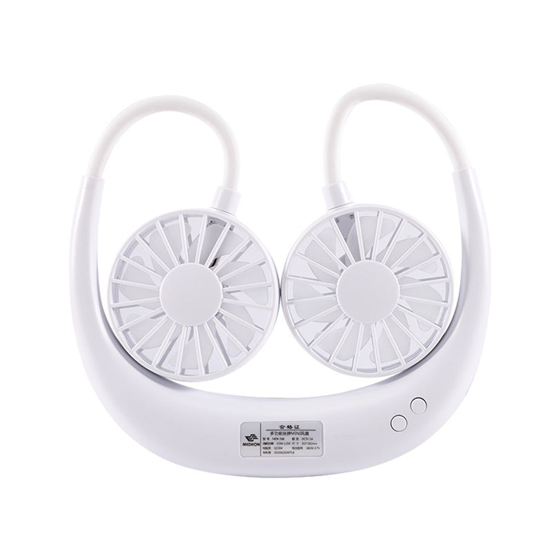 Hanging USB Rechargeable Mini Neck Fan Dual Air Cooler Hands-Free Neck Band LED Lazy Fan