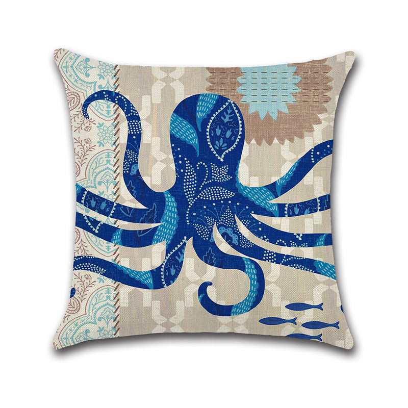 Sea Creature Turtle Fish Sea Horse Square Cotton Linen Cushion Cover Home Decor 4 Styles Pillow Case