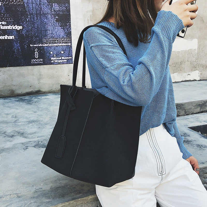 Women Suede Handbags Soft Leather Women Bag 2Pcs Handbags Set Female Should X5T4