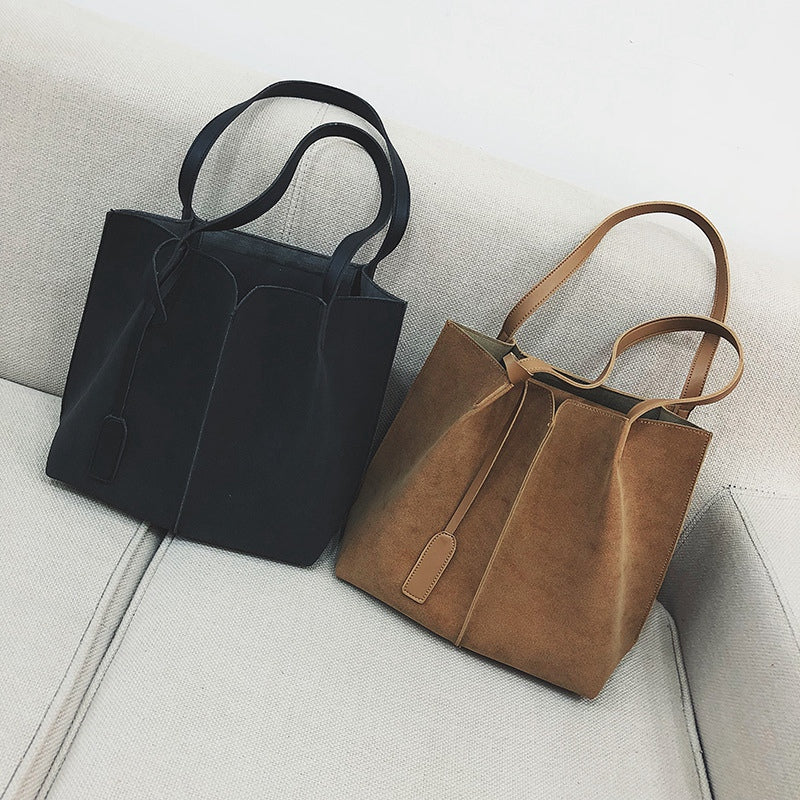 Women Suede Handbags Soft Leather Women Bag 2Pcs Handbags Set Female Should X5T4