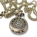 DEFFRUN Vintage Steam Punk Quartz Bronze Necklace Pocket Watch