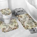 4Pcs Home Bathroom Decor Set Bathroom Map Pattern Toilet Seat Cover Bath Ma