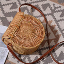 Crossbody Shoulder Bag Rattan Handmade Round Straw Woven Boho Beach Travel