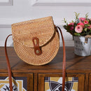 Crossbody Shoulder Bag Rattan Handmade Round Straw Woven Boho Beach Travel