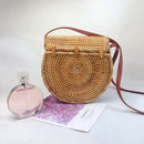Crossbody Shoulder Bag Rattan Handmade Round Straw Woven Boho Beach Travel
