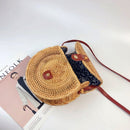Crossbody Shoulder Bag Rattan Handmade Round Straw Woven Boho Beach Travel