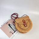 Crossbody Shoulder Bag Rattan Handmade Round Straw Woven Boho Beach Travel
