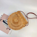 Crossbody Shoulder Bag Rattan Handmade Round Straw Woven Boho Beach Travel