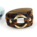 Leopard Print Big Round Circle Multilayer Leather Bracelets Women Fashion GiP9T9