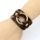 Leopard Print Big Round Circle Multilayer Leather Bracelets Women Fashion GiP9T9