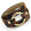 Leopard Print Big Round Circle Multilayer Leather Bracelets Women Fashion GiP9T9