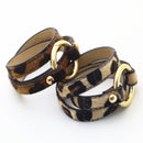 Leopard Print Big Round Circle Multilayer Leather Bracelets Women Fashion GiP9T9