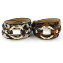 Leopard Print Big Round Circle Multilayer Leather Bracelets Women Fashion GiP9T9