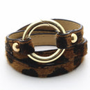 Leopard Print Big Round Circle Multilayer Leather Bracelets Women Fashion GiP9T9