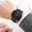 Fashion Dial Organ Stripe Two Creative Dial Leather Men Watch Classic Quartz Watch