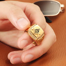 Fashion Gold Titanium Steel Finger Ring Rhinestone Free-Mason Logo Jewelry Gift for Men