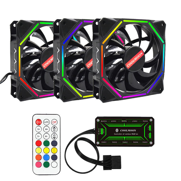 Coolmoon 3PCS 12cm Adjustable RGB Cooling Fan with IR Controller for Desktop PC