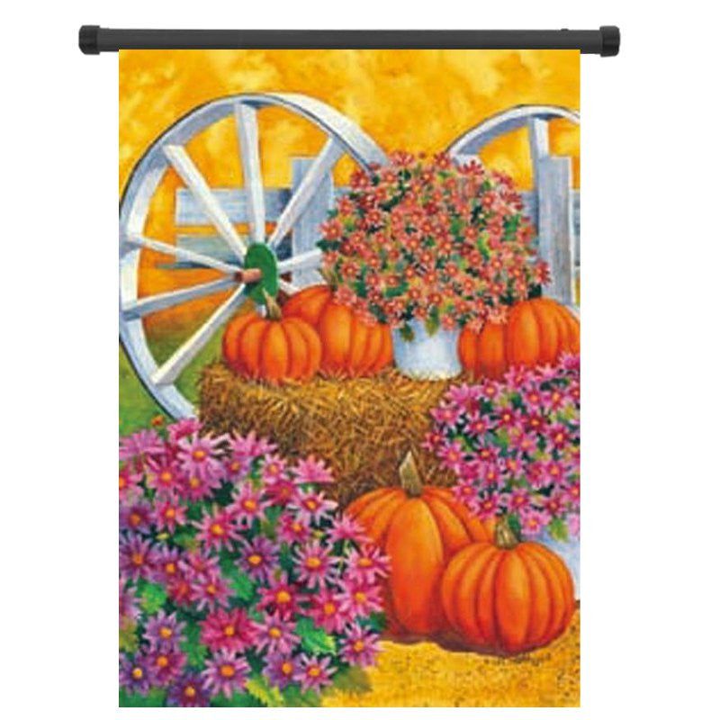 28'' x 40'' Pumpkin Wagon Wheel Fall Autumn Decorative House Flag Large Banner Decorations