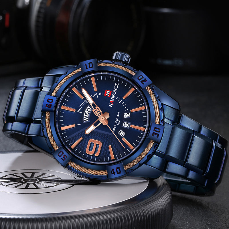 NAVIFORCE 9117 Waterproof Men Wrist Watch Calendar Full Steel Quartz Watches
