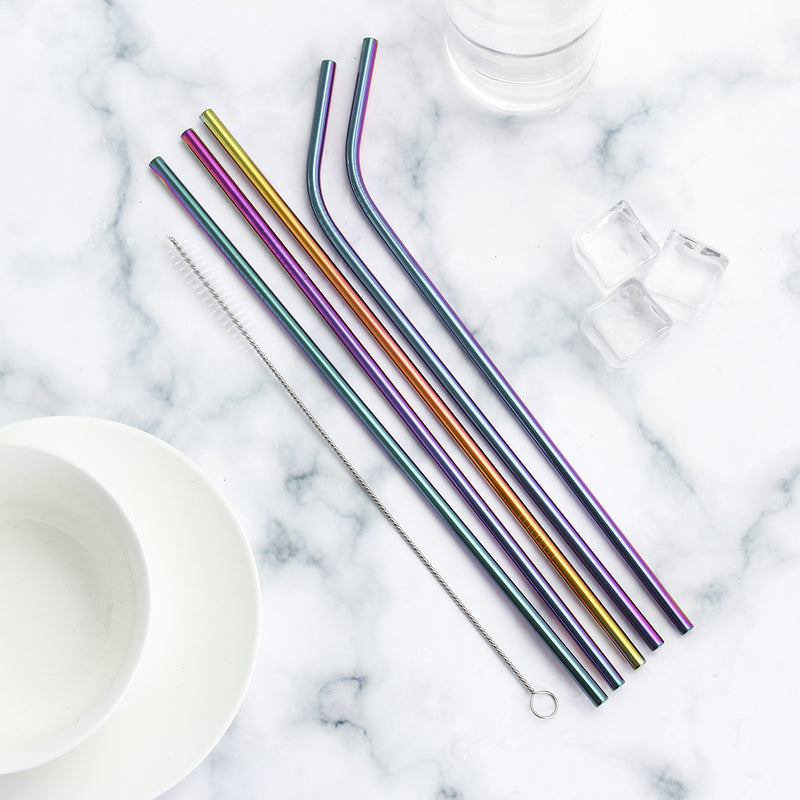 B51135 Stainless Steel Metal Drinking Straw Reusable Straws Cleaner Brush Kit