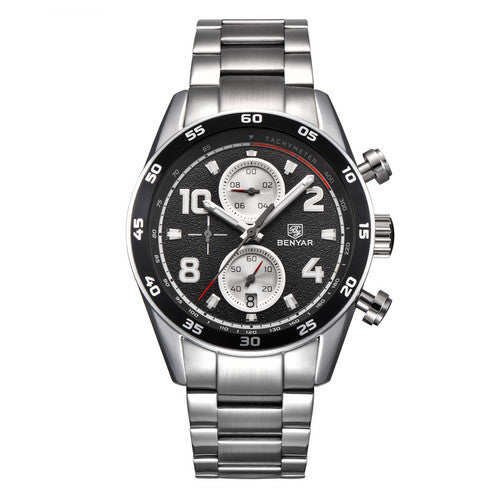BENYAR 5126M Stainless Steel Luminous Hands Waterproof Chronograph  Business Men Watch Quartz Watch