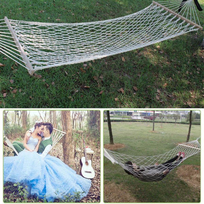 200x80cm 2 People Double Hammock Cotton Mesh Hanging Swing Bed Max Load 120kg Outdoor Camping