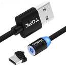 TOPK R-Line1 Reversible Micro USB LED Magnetic Braided Fast Charging Data Cable 1M For Phone Tablet