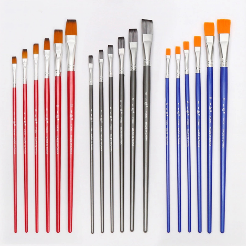 6 Pcs Oil Brush Set Nylon Painting Brush Flat Round Head for Student Drawing