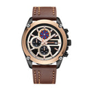 BAGARI 8002P Multi-function Unique Design Sports Watch Genuine Leather Waterproof Men Watch Quartz Watch