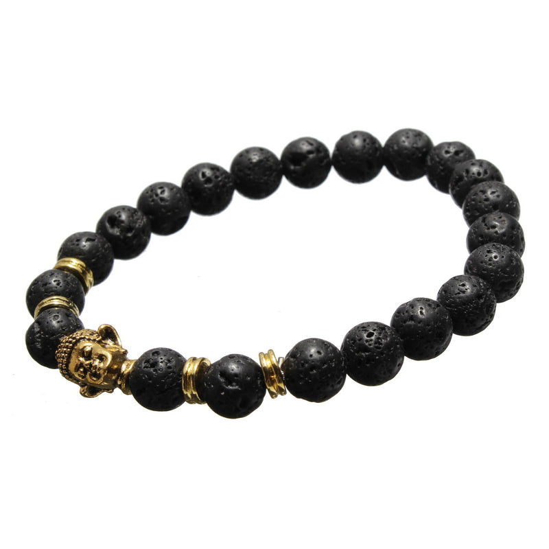 2Ppcs Natural Black Lava Stone Beaded Bracelet Handmade Unisex Bracelets Set