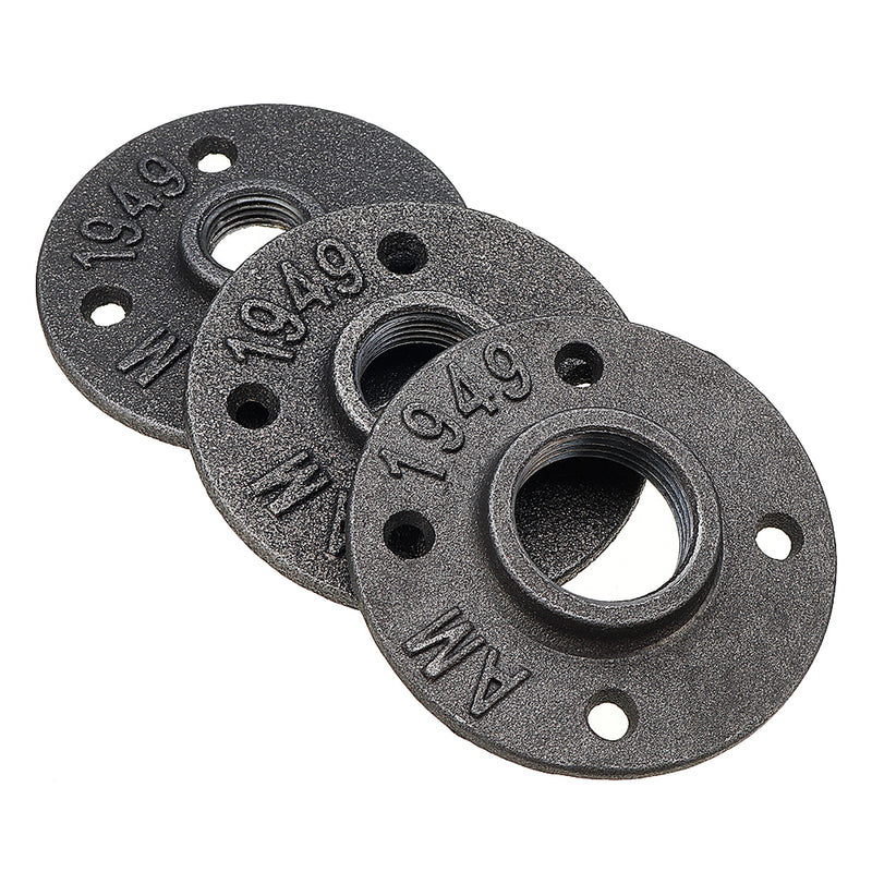 10Pcs/Set 1/2" 3/4" 1" Malleable Cast Iron Floor Flange Plates 4 Holes Black Pipes Fittings Industrial Pipe Furniture Wall Mount DIY Decor