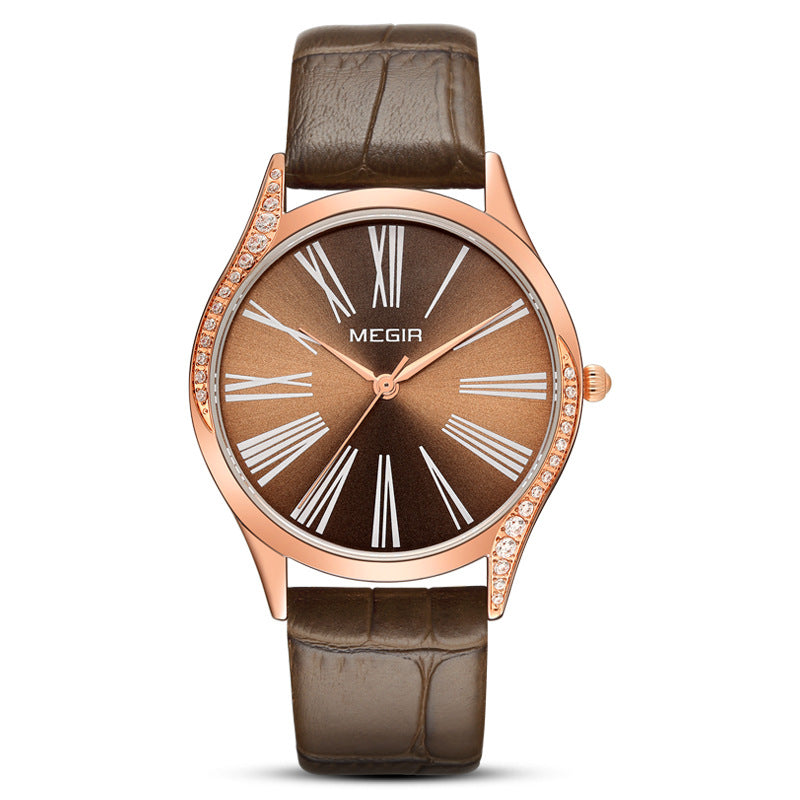 MEGIR 4212 Fashion Women Watch Light Luxury Leather 3ATM Waterproof Female Quartz Watch