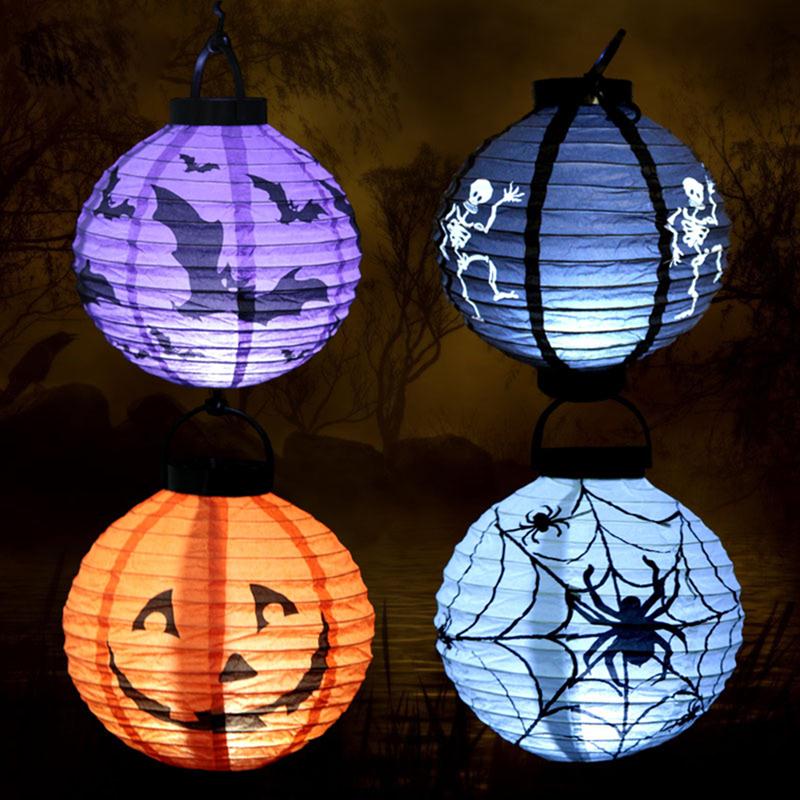 Halloween LED Paper Lantern Pumpkin Spider Bat Lights Hanging Lamp Props Decoration Party Supplies