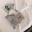 Fashion Straw Bucket Silk Scarf Chain Messenger Bag Summer Transparent Bag