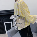 Fashion Straw Bucket Silk Scarf Chain Messenger Bag Summer Transparent Bag