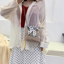 Fashion Straw Bucket Silk Scarf Chain Messenger Bag Summer Transparent Bag