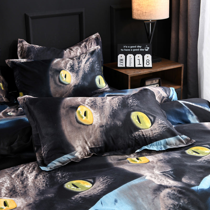 3 PCS Bedding Sets 3D Animal Black Cat Printing Quilt Cover Pillowcase For Full Size