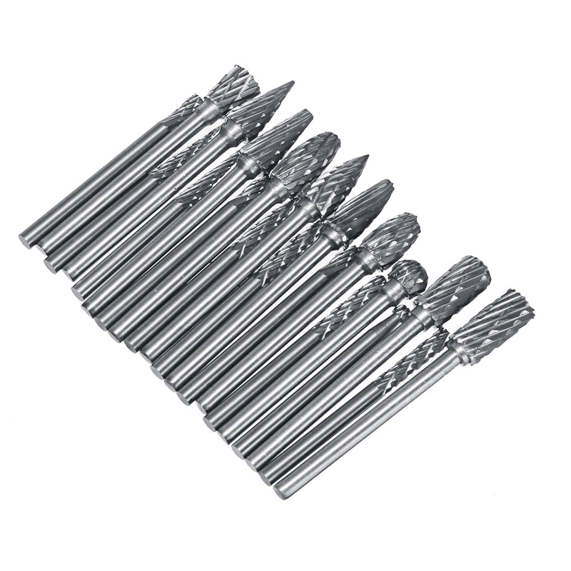 20pcs Solid Carbide Rotary Burrs Drill Bit Tungsten Steel Double Cut Grinder Shank Rotary File