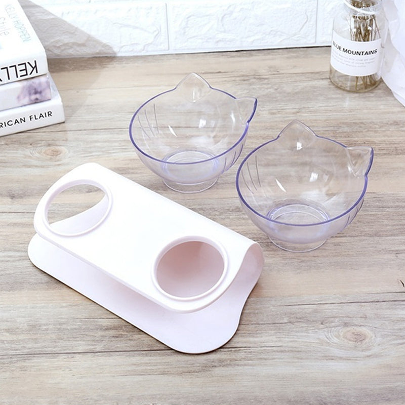 1/2 PCS Bowl Oblique Mouth Double Bowl Drinking Food Bowl Neck-protection Pet Bowl