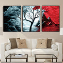 Miico Hand Painted Three Combination Decorative Paintings Botanic Tree Wall Art For Home Decoration