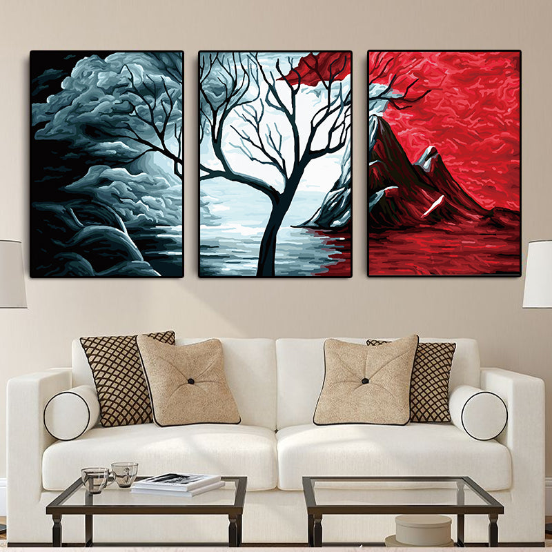 Miico Hand Painted Three Combination Decorative Paintings Botanic Tree Wall Art For Home Decoration