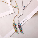 Colorful Enamel Feather Long Pendant Y Shape Necklace Summer Women Necklace