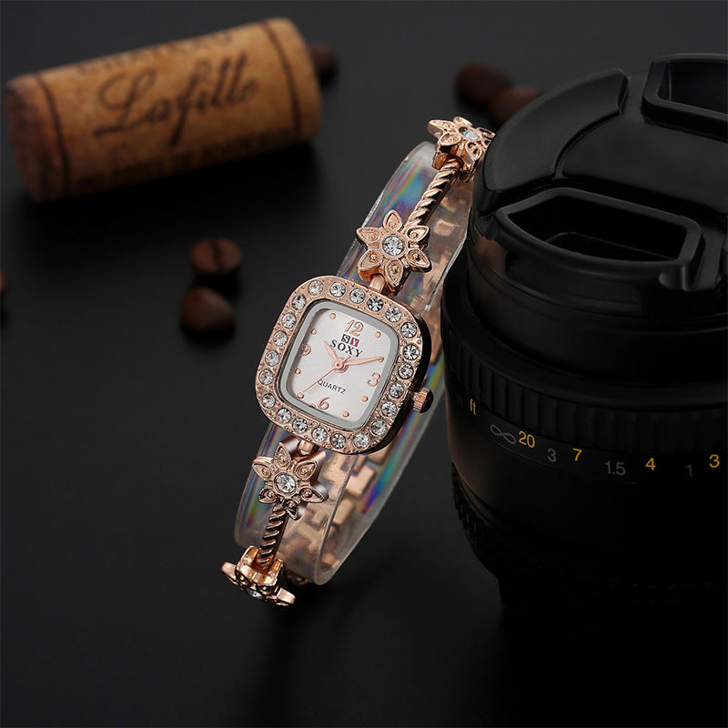 SOXY 0017 Crystal Shining Women Bracelet Watch Square Dial Quartz Watches